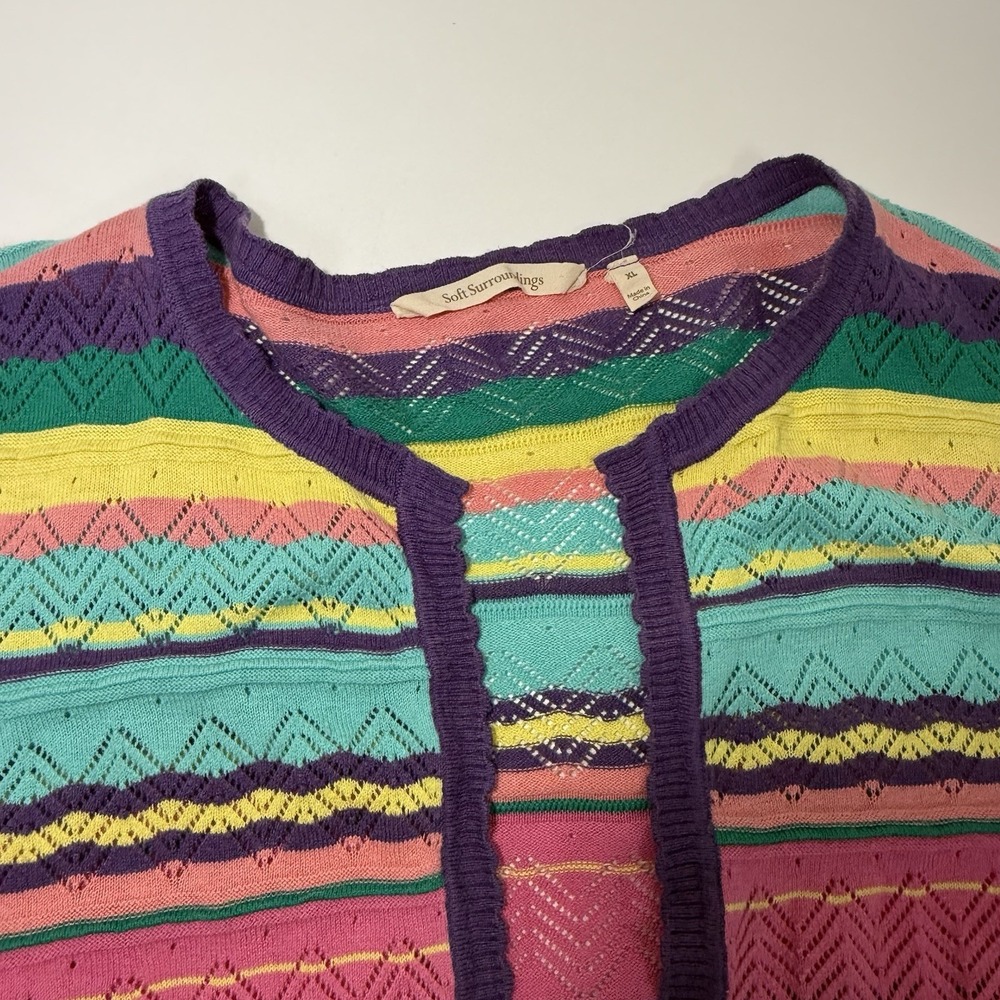 Soft Surroundings Sweater Women's XL Colorful Stripe Cardigan Bell Sleeve Top - Picture 3 of 12
